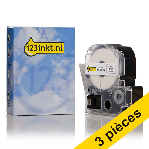 Epson Offre : 3x Epson LK-5WBN cassette à ruban 18 mm (marque 123encre) - noir sur blanc  183155 - 1