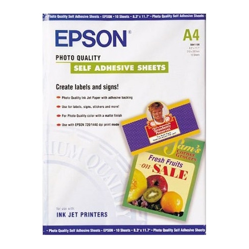 Epson S041106 papier jet d'encre autocollant 167 g/m² A4 (10 feuilles) C13S041106 064642 - 1