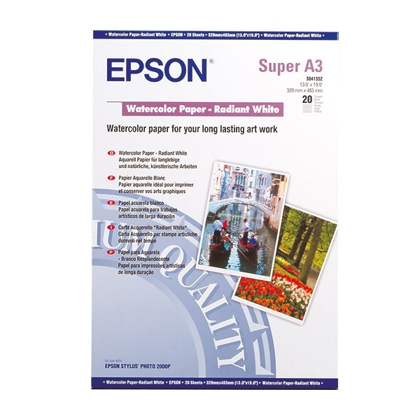 Epson S041352 Watercolor Paper - Radiant White 190 g/m² A3+ (20 feuilles) C13S041352 153051 - 1