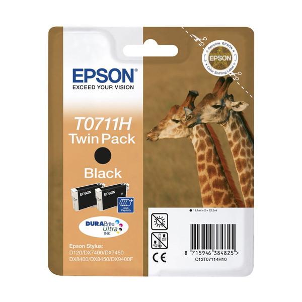 Epson T0711H cartouche pack de 2 d'encre noire à haute capacité (d'origine) 023105 - 1