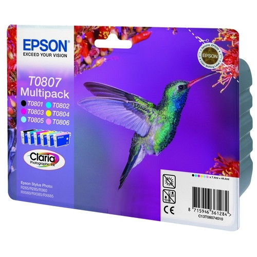 Epson T0807 multipack noir + 5 couleurs (d'origine) C13T08074010 C13T08074011 C13T08074021 023100 - 1
