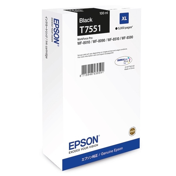 Epson T7551 cartouche d'encre noire haute capacité (d'origine) C13T755140 026680 - 1