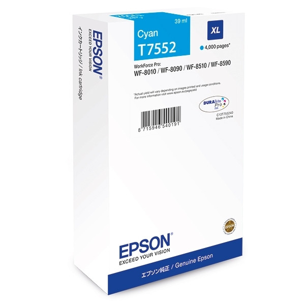 Epson T7552 cartouche d'encre cyan haute capacité (d'origine) C13T755240 026682 - 1