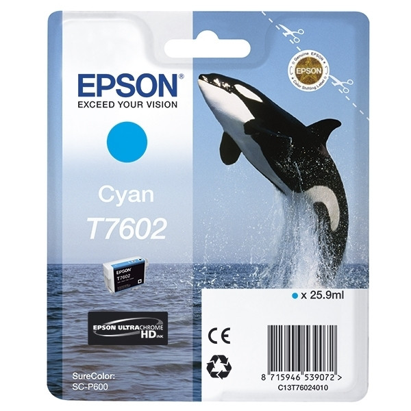 Epson T7602 cartouche d'encre cyan (d'origine) C13T76024010 026724 - 1