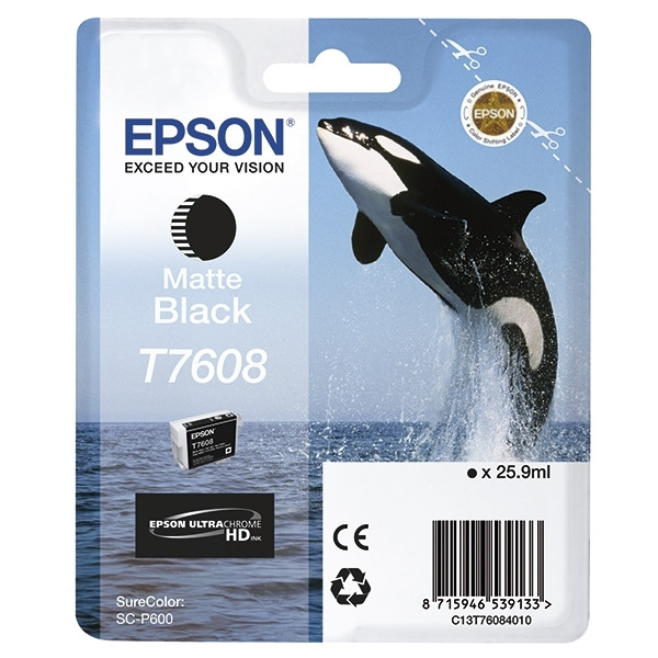 Epson T7608 cartouche d'encre noir mat (d'origine) C13T76084010 026736 - 1