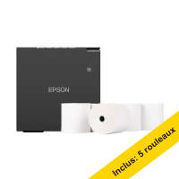 Epson TM-M30III imprimante tickets de caisse avec wifi, Ethernet et Bluetooth avec rouleaux de caisse 123encre 80x80x12 thermo blanc (5 pièces) - noir  831988