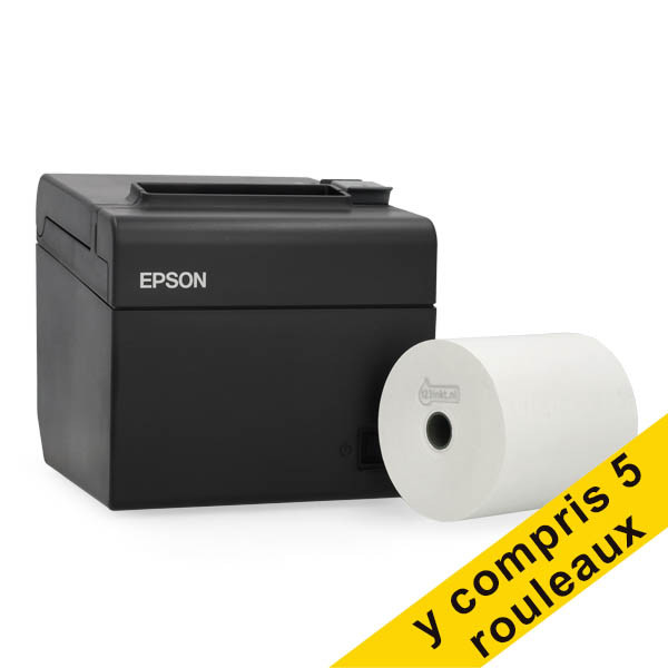 Epson TM-T20III (012) imprimante de reçus avec pack Ethernet et 5 rouleaux de caisse 80x80x12 blancs thermiques - noir 831986 - 1