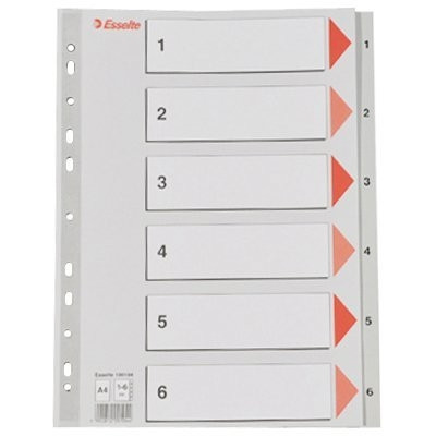 Esselte 100104 intercalaires en plastique A4 avec 6 onglets (11 trous) - gris 100104 203810 - 1
