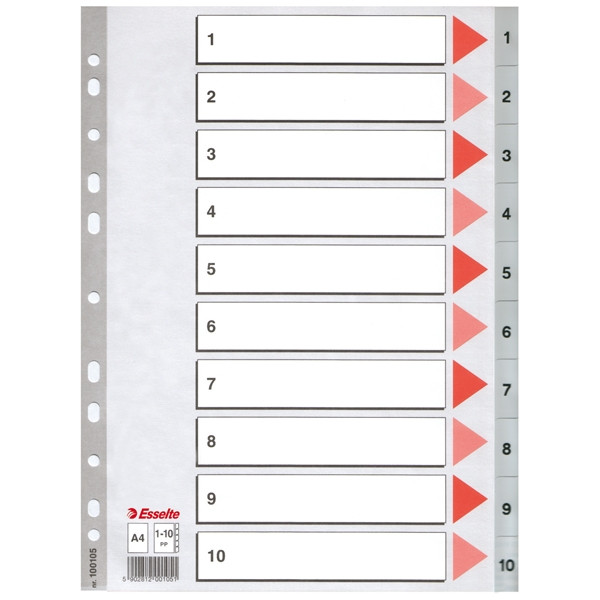 Esselte 100105 intercalaires en plastique A4 avec 10 onglets (11 trous) - gris 100105 203812 - 1
