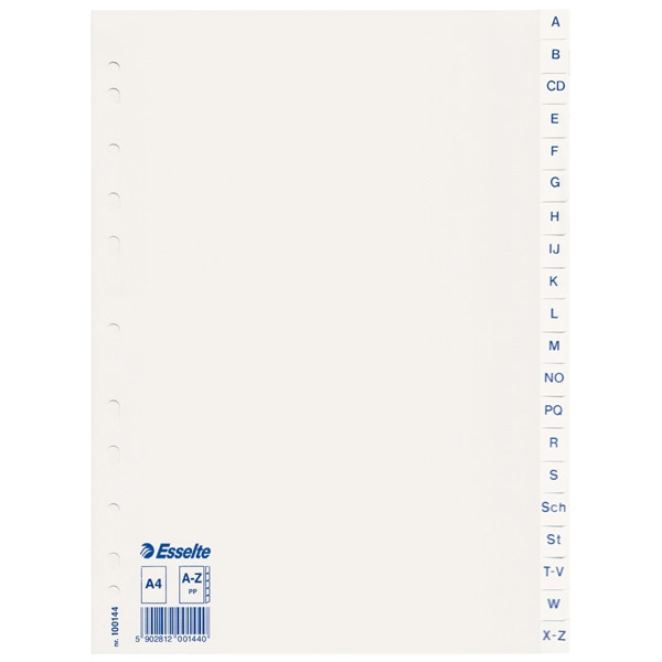 Esselte 100144 intercalaires A4 en plastique avec 20 onglets A-Z (11 trous) - blanc 100144 203828 - 1