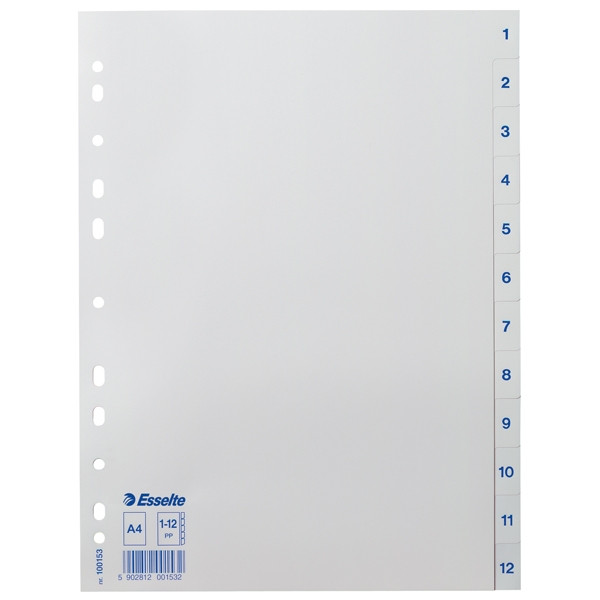 Esselte 100153 intercalaires A4 en plastique avec 12 onglets 1-12 (11 trous) - blanc 100153 203830 - 1