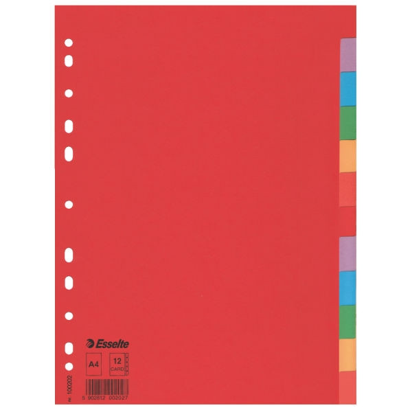 Esselte 100202 intercalaires colorés en carton A4 avec 12 onglets (11 trous) 100202 203516 - 1