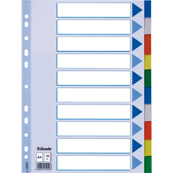 Esselte 15261 intercalaires colorés en plastique A4 avec 10 onglets (11 trous) 15261 203802 - 1