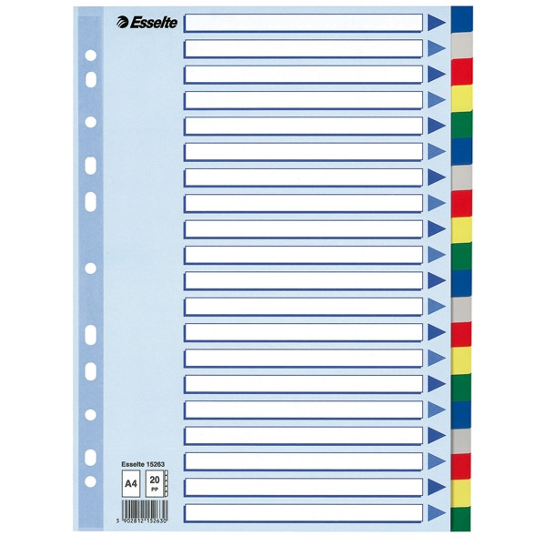 Esselte 15263 intercalaires en plastique A4 avec 20 onglets (11 trous) 15263 203806 - 1