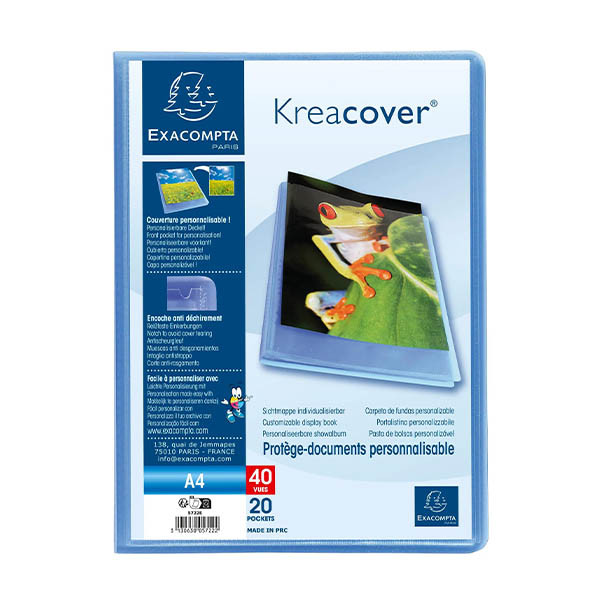 Exacompta Kreacover album de présentation avec insert A4 (20 pochettes) - bleu 404694 - 1
