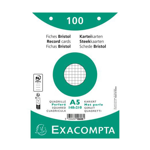 Exacompta fiche Bristol quadrillée avec perforation 148 x 210 mm (100 pièces) 404614 - 1