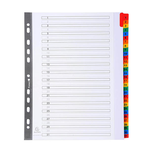 Exacompta intercalaires en carton A4+ avec 31 onglets colorés (11 trous) - blanc 404668 - 1