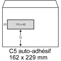 Exclusive enveloppe 162 x 229 mm - fenêtre à droite C5 autoadhésive (100 pièces) - blanc 402570-100 209180