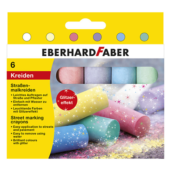 Faber-Castell Eberhard Faber craie de couleur avec des paillettes (6 pièces) EF-526504 220180 - 1