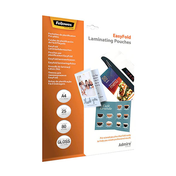 Fellowes Admire pochette de plastification pré-pliée A4 2 x 80 microns (25 pièces) 207221 - 1