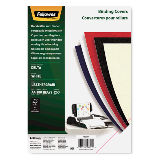 Fellowes Leatherlook couverture pour reliure 250 grammes A4 (100 pièces) - blanc 5370104 213197 - 1