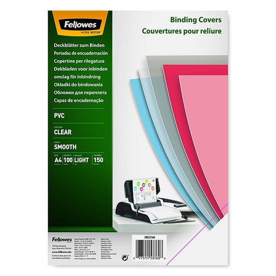 Fellowes PVC couverture de reliure transparente 150 microns A4 (100 pièces) 5376001 213211 - 1