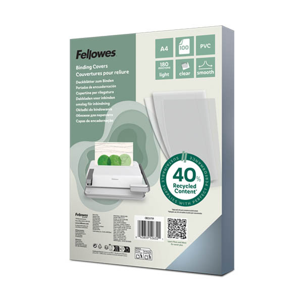Fellowes PVC couverture de reliure transparente 180 microns A4 (100 pièces) 213210 - 1
