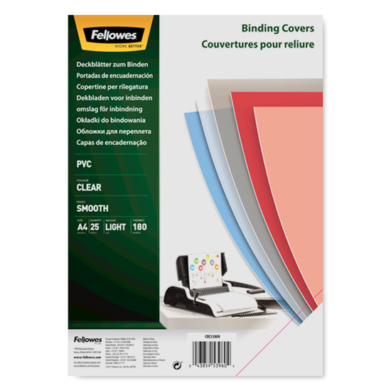 Fellowes PVC couverture de reliure transparente 180 microns A4 (25 pièces) 5380001 213226 - 1