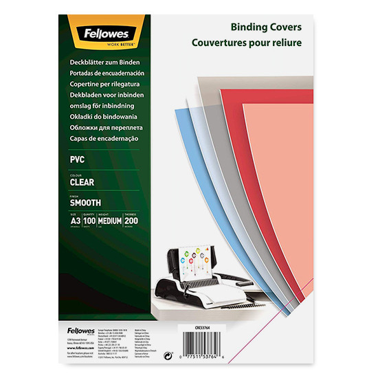 Fellowes PVC couverture de reliure transparente 200 microns A3 (100 pièces) 53764 213215 - 1