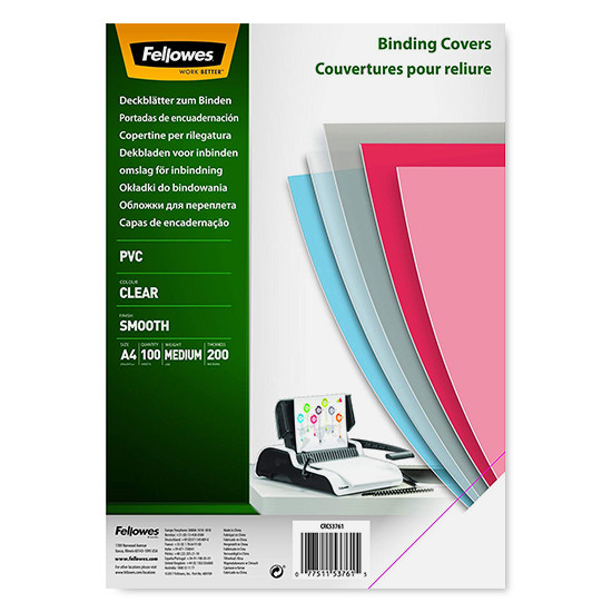 Fellowes PVC couverture de reliure transparente 200 microns A4 (100 pièces) 5376102 213212 - 1