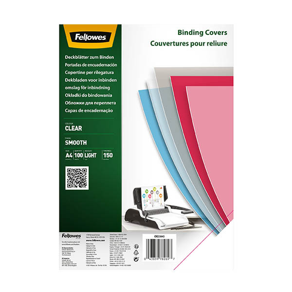 Fellowes couverture de reliure 150 microns A4 (100 pièces) - transparent 207249 - 1
