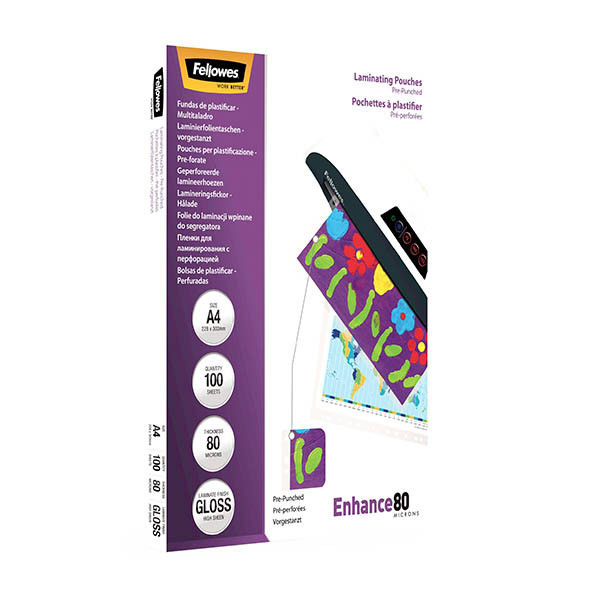 Fellowes pochette de plastification A4 avec perforation 2 x 80 microns (10 pièces) - brillant 207219 - 2