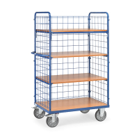Fetra chariot haut à 4 étagères et longue paroi en treillis métallique avec une surface de chargement de 1200 x 800 mm 8413-1 439023