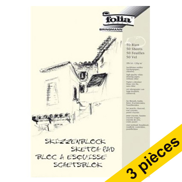 Offre : 3x Folia bloc de croquis A4 50 feuilles (120 g/m²) - blanc 222108 - 1