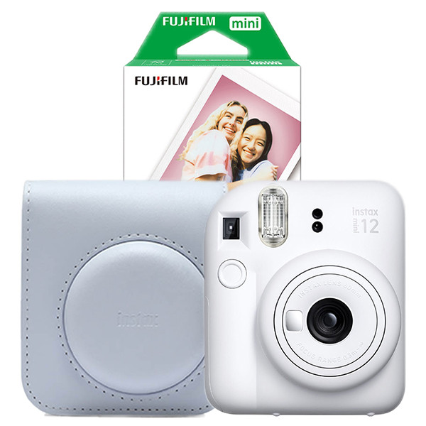 Fujifilm instax mini 12 pack avec étui et 20 feuilles de papier - blanc