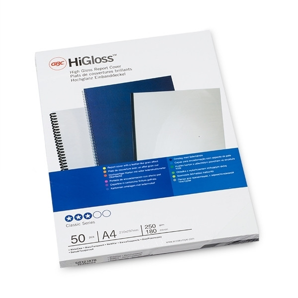 GBC CR121870 HiGloss couverture de reliure 180 microns multipack A4 (50 pièces) - blanc/transparent CR121870 207796 - 1