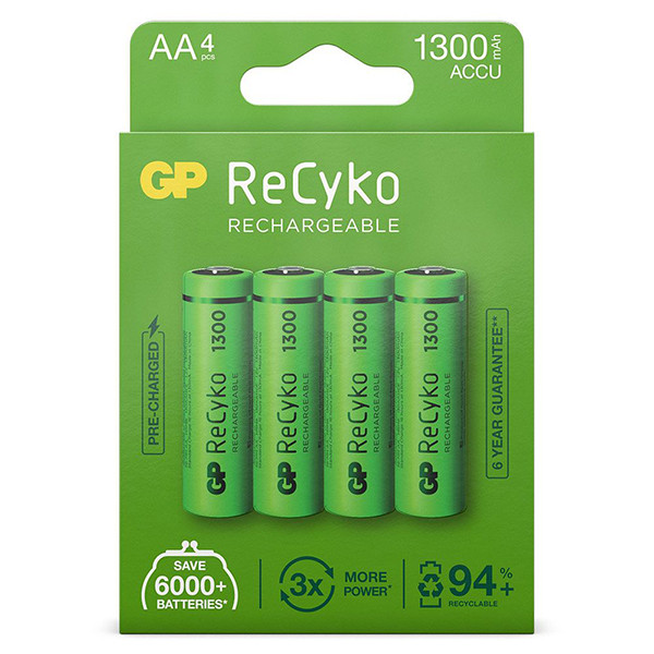 GP 1300 ReCyko pile rechargeable AA / HR06 Ni-Mh (4 pièces) AA HR06 HR6 AGP00108 - 1