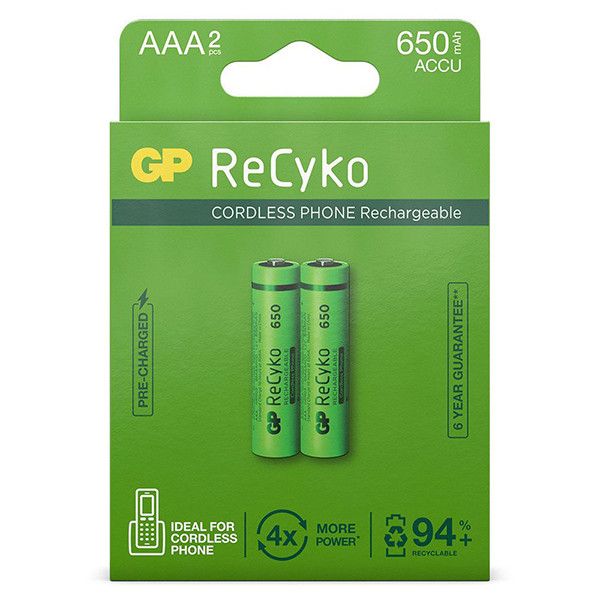 GP 650 ReCyko pile rechargeable AAA / HR03 Ni-Mh (2 pièces) GP