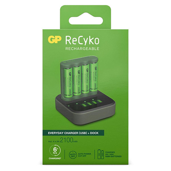 GP Dock chargeur de base + GP 2100 ReCycko pile rechargeable AA / HR06 Ni-Mh (4 pièces) AA AAA HR03 HR06 AGP00109 - 1