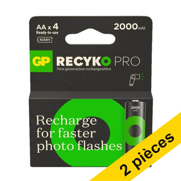 Offre : 2 x GP 2000 ReCyko Pro Photo Flash pile rechargeable AA / HR06 Ni-Mh (4 pièces) AGP00366 - 1