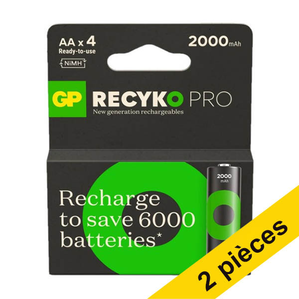 Offre : 2x GP 2000 ReCyko Pro pile rechargeable AA/HR06 Ni-Mh (4 pièces) AGP00365 - 1