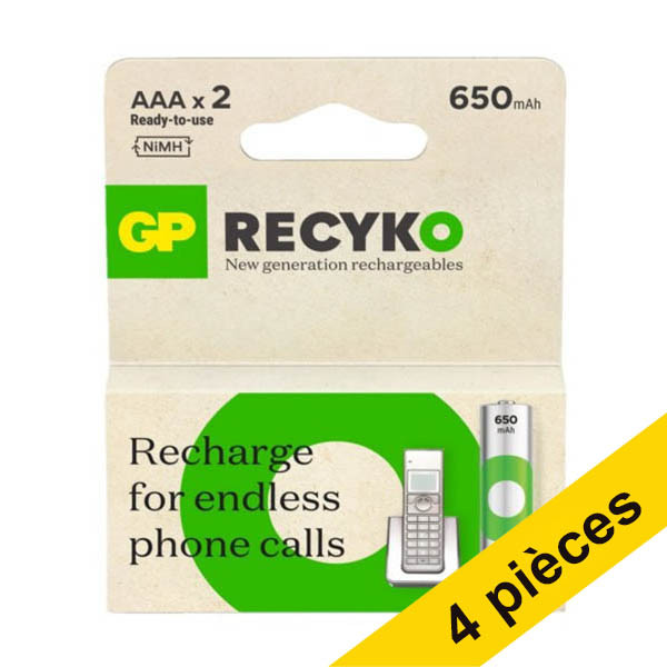 Offre : 4x GP 650 ReCyko pile rechargeable AAA / HR03 Ni-Mh (2 pièces) AGP00371 - 1