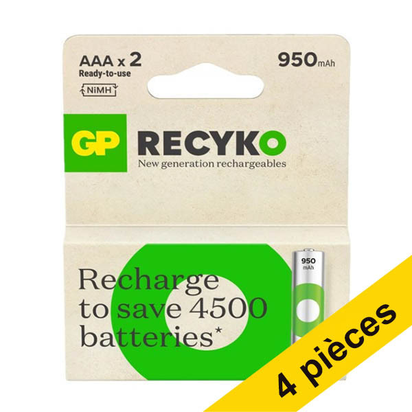 Offre : 4x GP 950 ReCyko pile AAA / HR03 Ni-Mh rechargeable (2 pièces) AGP00374 - 1