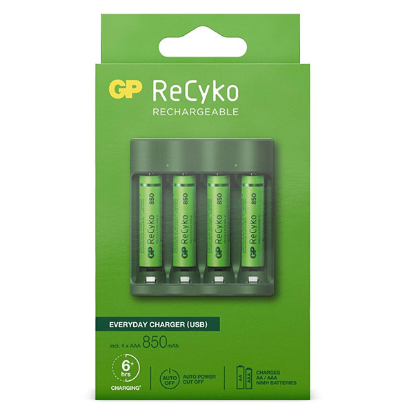 GP chargeur de base USB + GP 850 ReCyko pile rechargeable AAA / HR03 Ni-Mh (4 pièces) AA AAA HR03 HR06 AGP00100 - 1