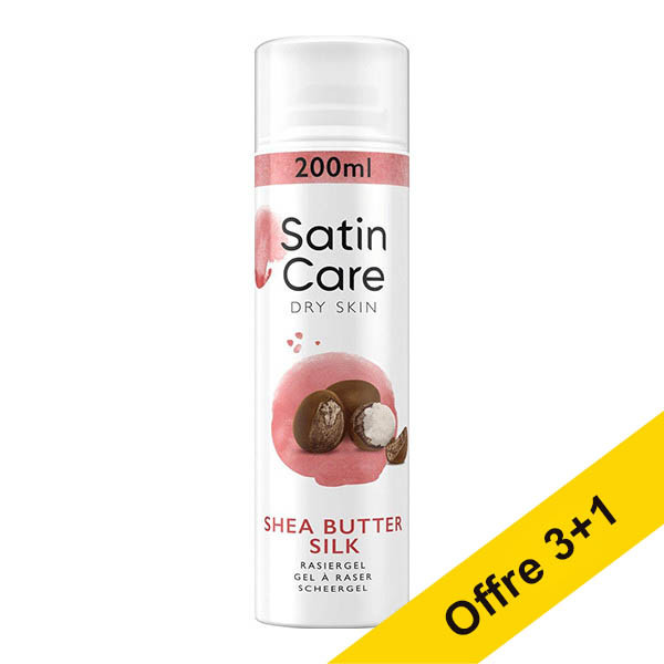 Offre : 4x Gillette Satin Care gel à raser Peaux Sèches Shea Butter Silk (200 ml) SGI00287 - 1