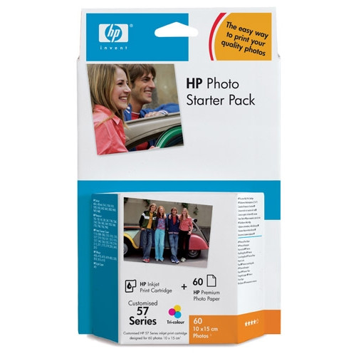 HP 57 pack de démarrage photo avec 60 feuilles de papier photo (d