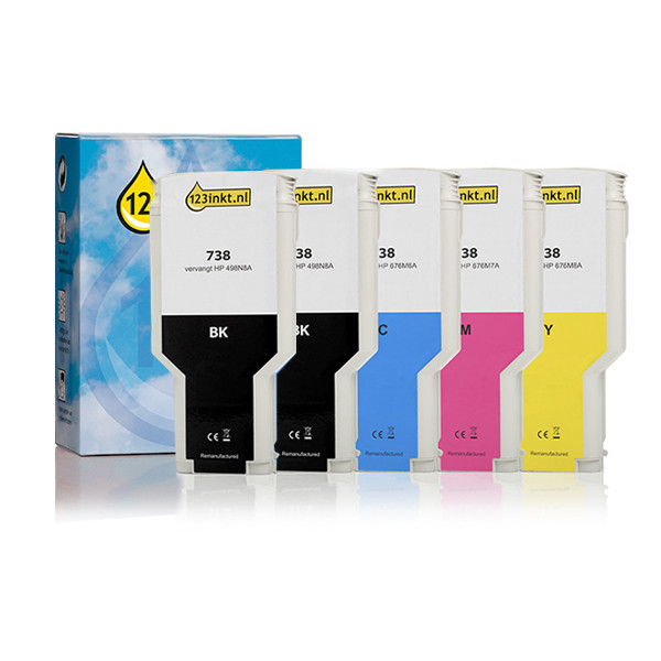 HP Marque 123encre remplace HP 738 multipack haute capacité 2x noir + 3 couleurs  160737 - 1