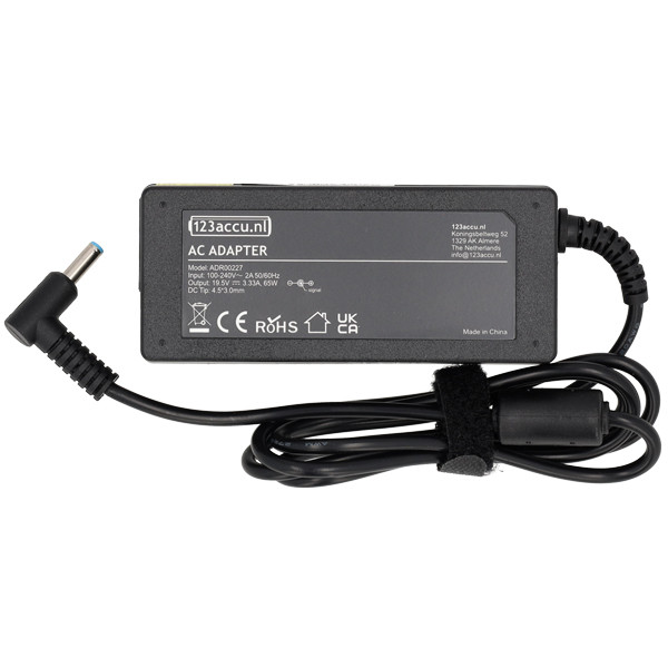 HP adaptateur (19,5 V, 3,33 A, 65 W, marque 123accu) ADR00227 - 2