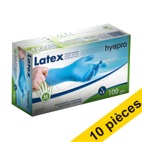 Offre : 10 x HY@PRO gants en latex M sans poudre (5,8 grammes, 24 cm, 100 pièces) - bleu