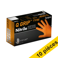 Offre : 10x HY@PRO Q Grip Tyre gants en nitrile sans poudre S (24 cm, 50 pièces) - orange